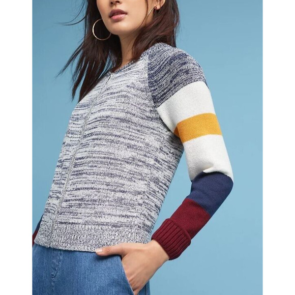 Anthropologie Size MP Moth Adrian Cardigan Sweater Blue Yellow - Picture 2 of 11